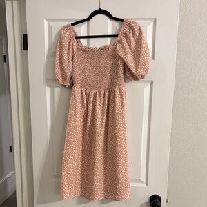 Elegant Puff Sleeve Midi Dress in Pink Floral